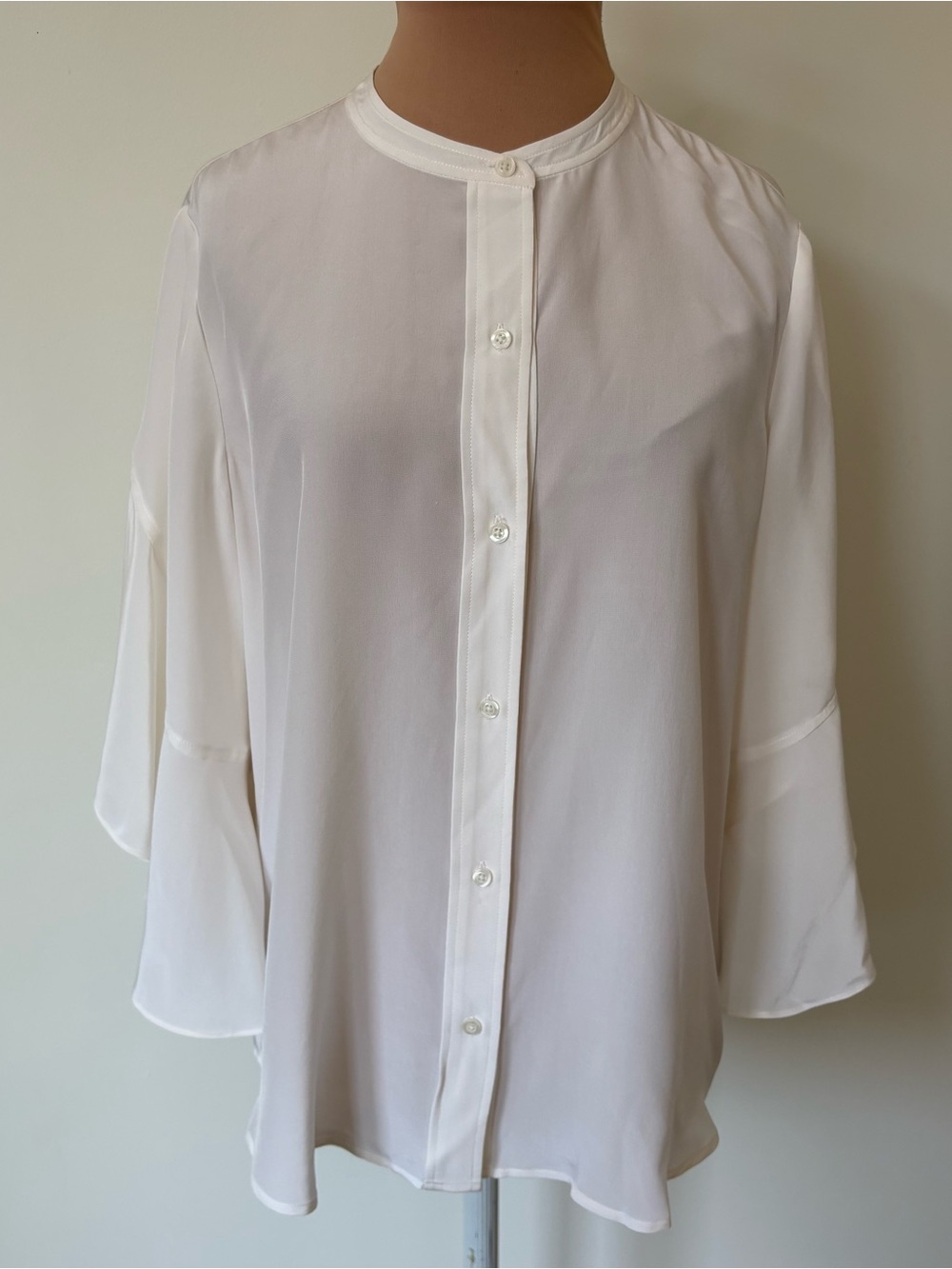 A.L.C. Silk Mandarin Collar Button Up Draped Flutter Sleeve Blouse NWT Size 4